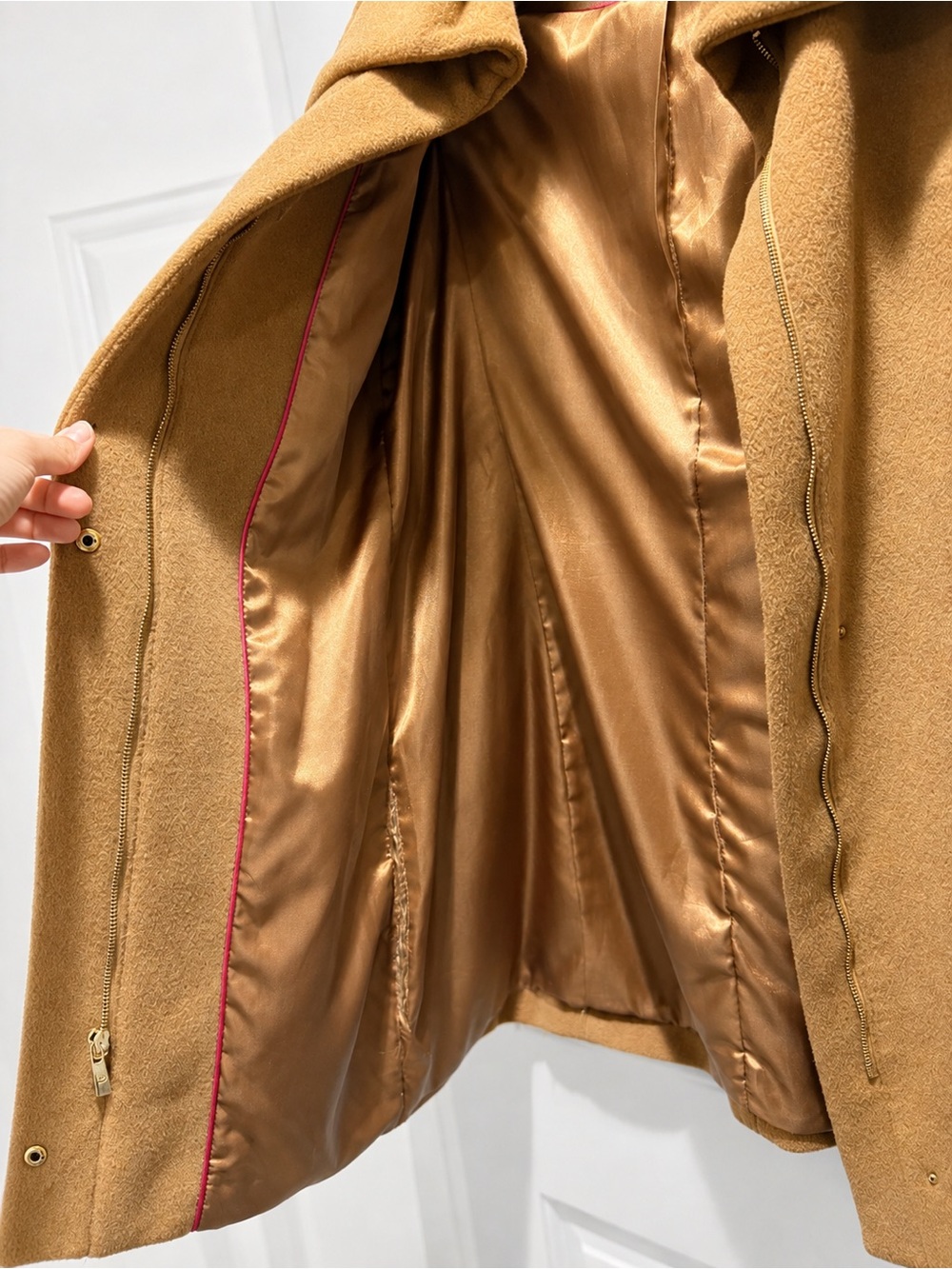 Cole Haan Camel Wool Overalls Fall/Winter Pea Coat Size 10 EUC - Picture 5 of 7